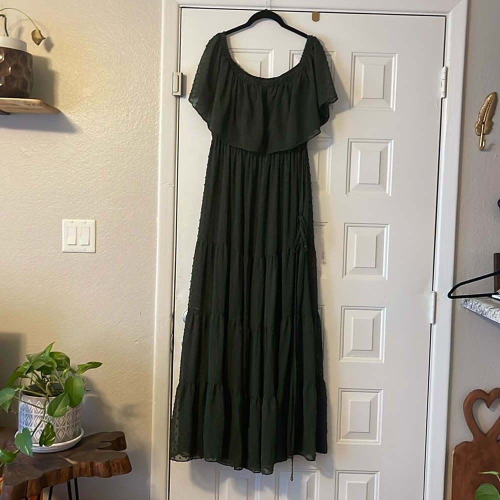 Olive green Off the shoulder maxi dress
